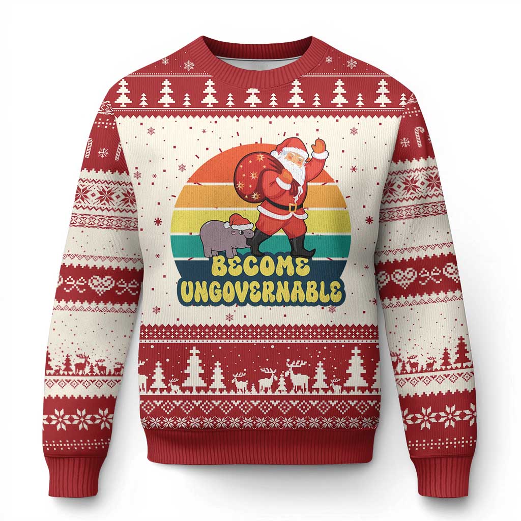 Funny Moo Deng Xmas Ugly Christmas Sweater Become Ungovernable Xmas Santa - Wonder Print Shop
