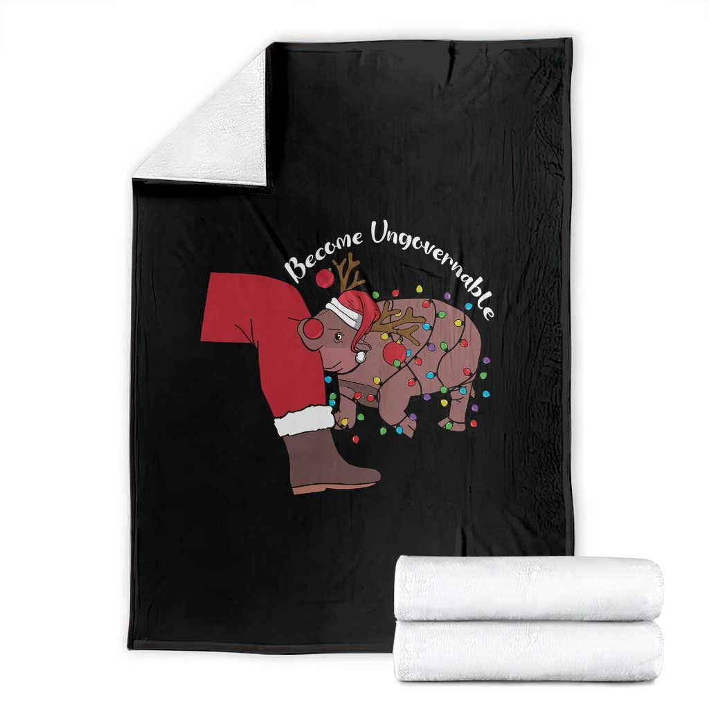 Funny Moo Deng Christmas Throw Blanket Become Ungovernable Reindeer Xmas Santa - Wonder Print Shop