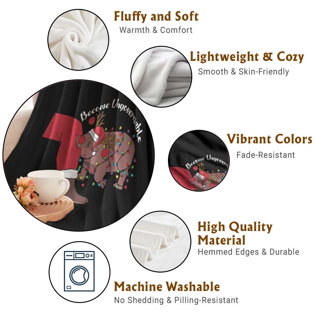 Funny Moo Deng Christmas Throw Blanket Become Ungovernable Reindeer Xmas Santa - Wonder Print Shop