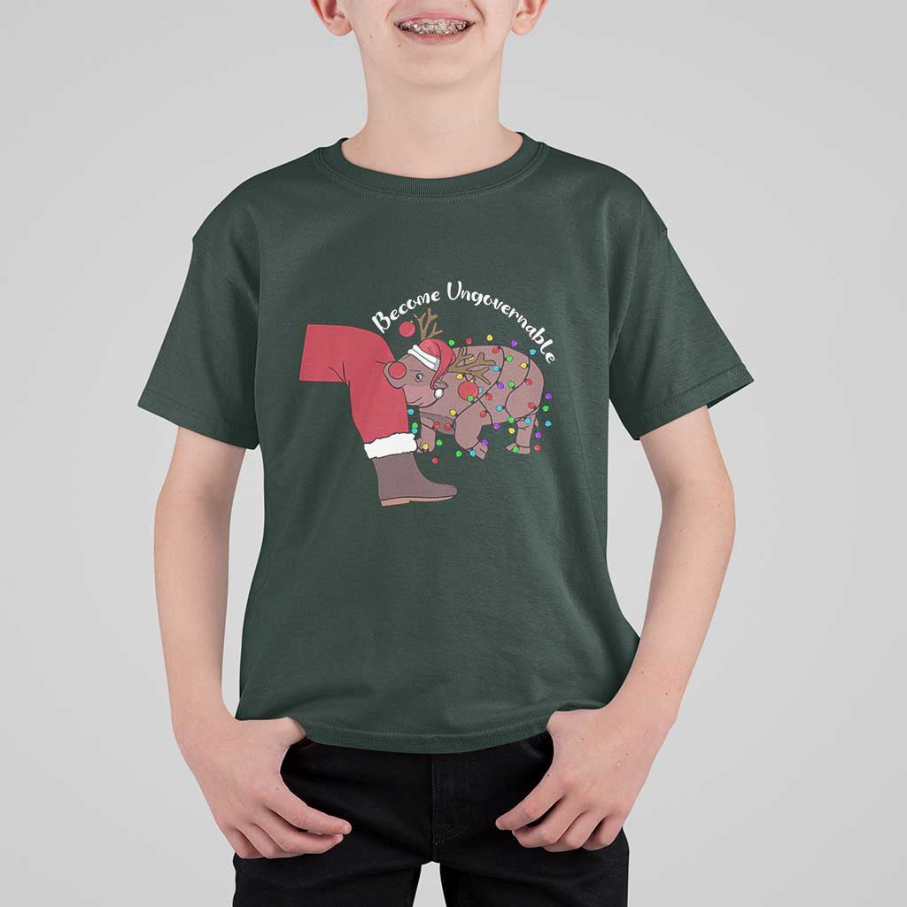 Funny Moo Deng Christmas T Shirt For Kid Become Ungovernable Reindeer Xmas Santa - Wonder Print Shop