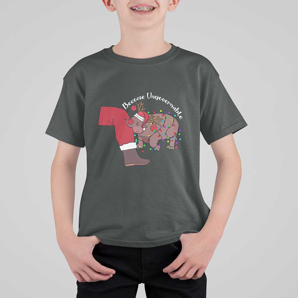 Funny Moo Deng Christmas T Shirt For Kid Become Ungovernable Reindeer Xmas Santa - Wonder Print Shop