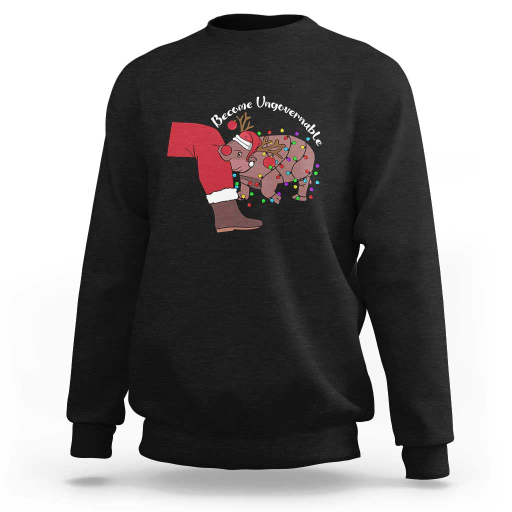 Funny Moo Deng Christmas Sweatshirt Become Ungovernable Reindeer Xmas Santa - Wonder Print Shop