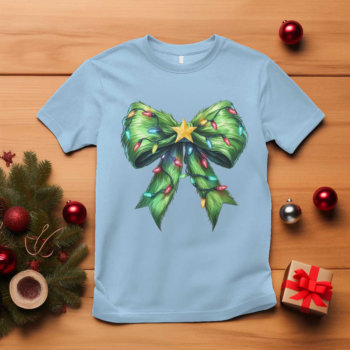 Funny Christmas Coquette T Shirt Green Xmas Tree Bow - Wonder Print Shop