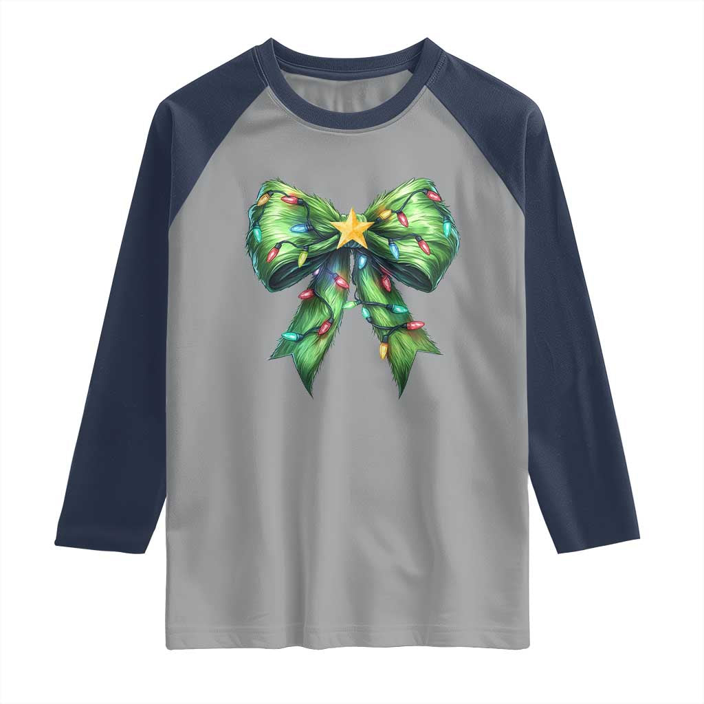 Funny Christmas Coquette Raglan Shirt Green Xmas Tree Bow - Wonder Print Shop