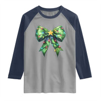 Funny Christmas Coquette Raglan Shirt Green Xmas Tree Bow - Wonder Print Shop