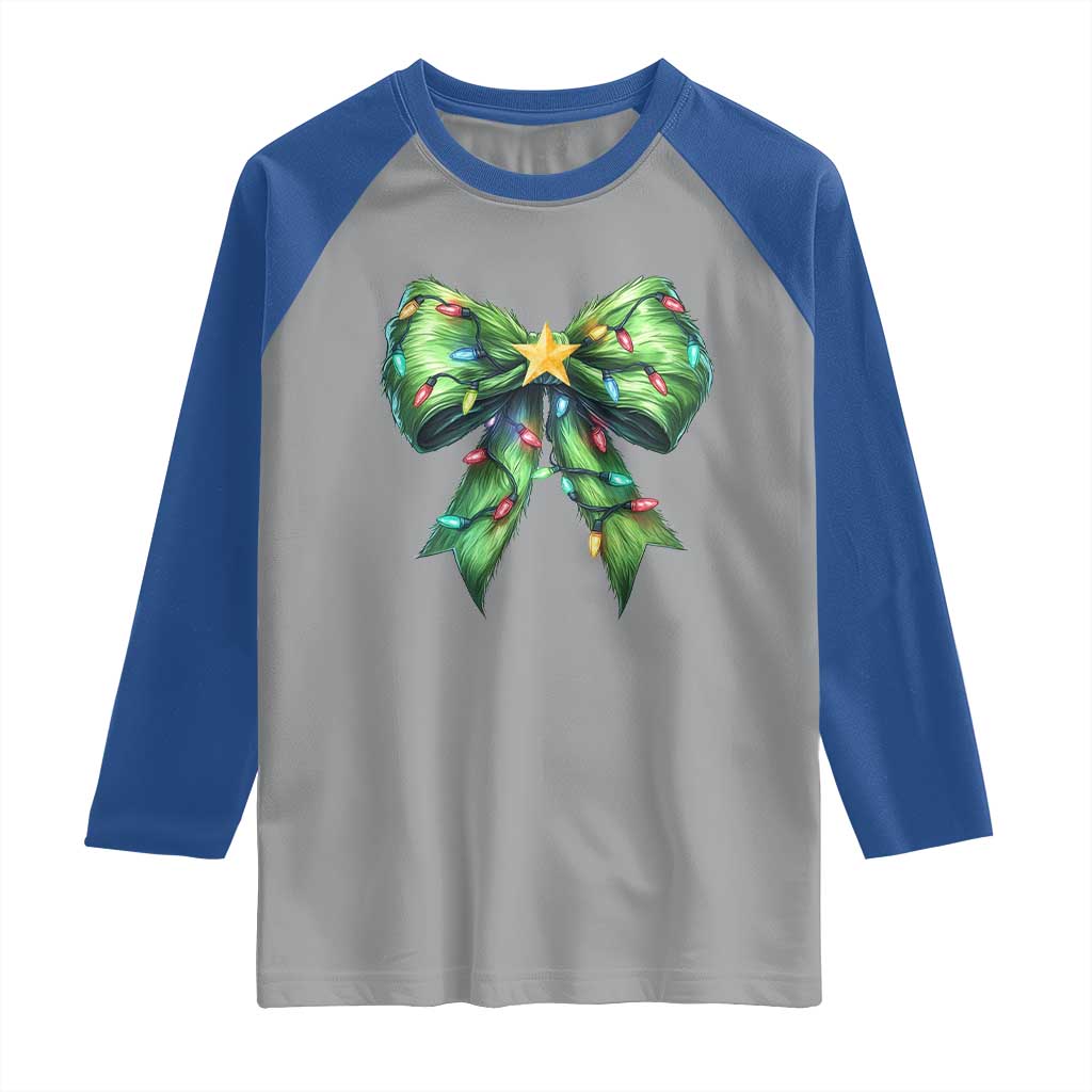 Funny Christmas Coquette Raglan Shirt Green Xmas Tree Bow - Wonder Print Shop