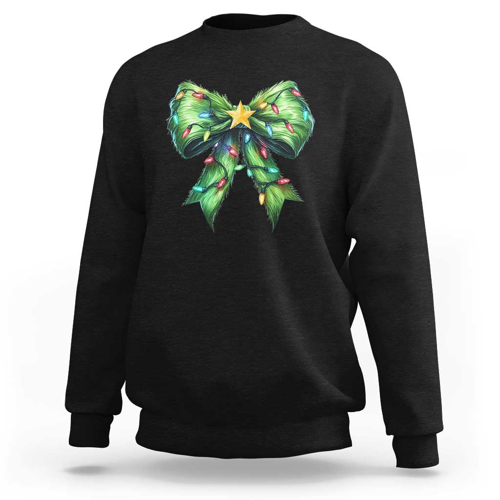 Funny Christmas Coquette Sweatshirt Green Xmas Tree Bow - Wonder Print Shop
