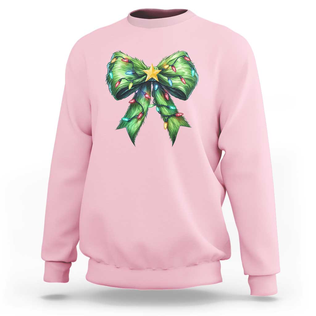 Funny Christmas Coquette Sweatshirt Green Xmas Tree Bow - Wonder Print Shop