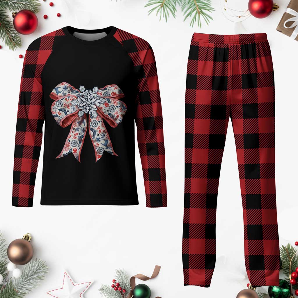 Funny Toile Folk Art Scandinavian Coquette Bow Xmas Plaid Pajama Set - Wonder Print Shop