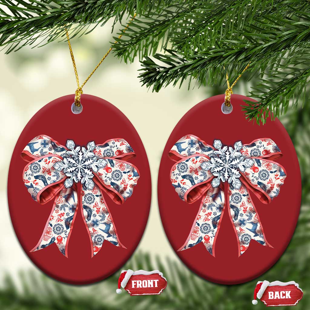 Funny Toile Folk Art Scandinavian Coquette Bow Xmas Christmas Ornament - Wonder Print Shop