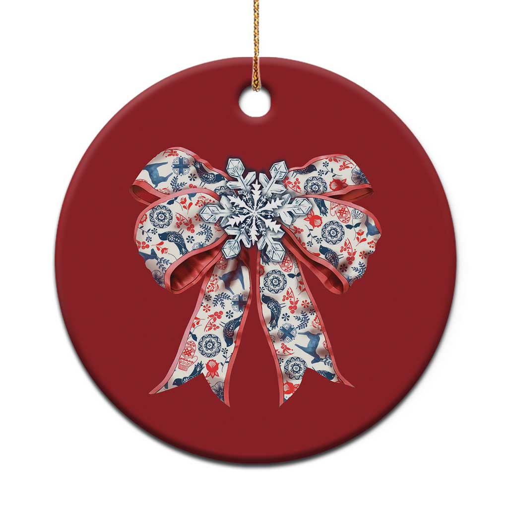 Funny Toile Folk Art Scandinavian Coquette Bow Xmas Christmas Ornament - Wonder Print Shop