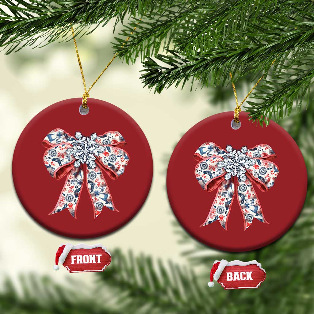 Funny Toile Folk Art Scandinavian Coquette Bow Xmas Christmas Ornament - Wonder Print Shop