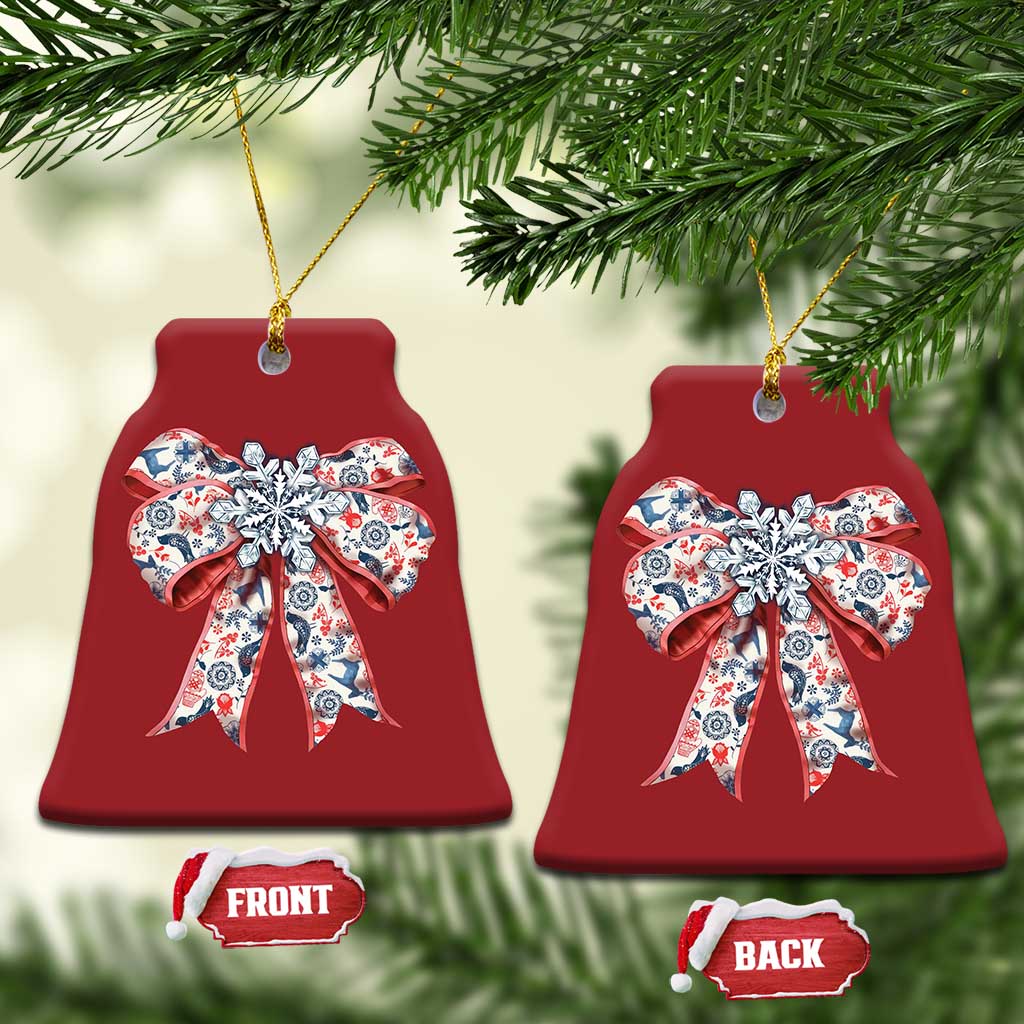 Funny Toile Folk Art Scandinavian Coquette Bow Xmas Christmas Ornament - Wonder Print Shop