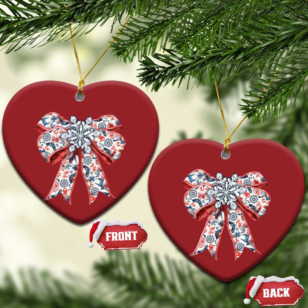 Funny Toile Folk Art Scandinavian Coquette Bow Xmas Christmas Ornament - Wonder Print Shop