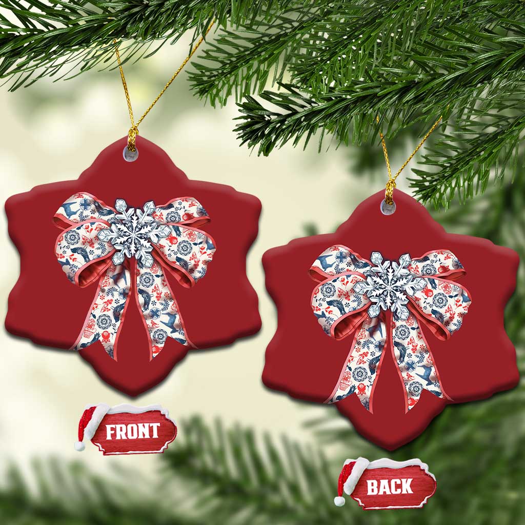 Funny Toile Folk Art Scandinavian Coquette Bow Xmas Christmas Ornament - Wonder Print Shop