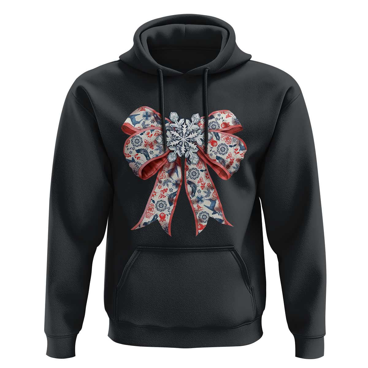 Funny Toile Folk Art Scandinavian Coquette Bow Christmas Hoodie