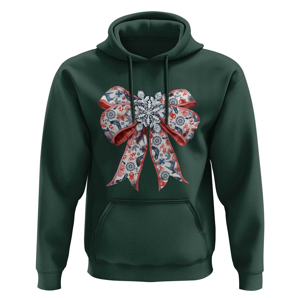 Funny Toile Folk Art Scandinavian Coquette Bow Christmas Hoodie