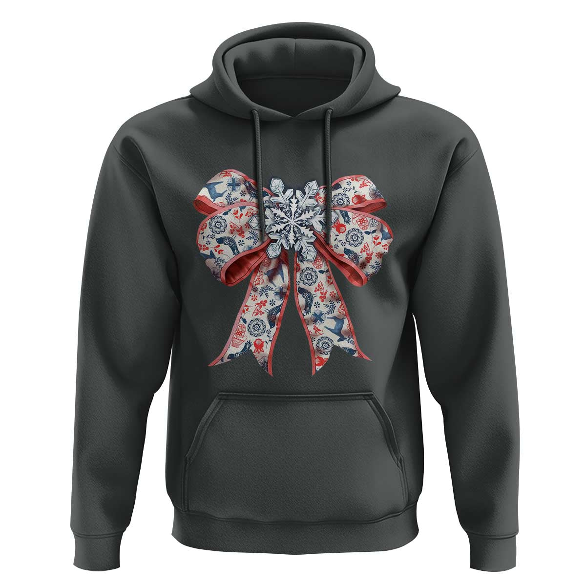 Funny Toile Folk Art Scandinavian Coquette Bow Christmas Hoodie