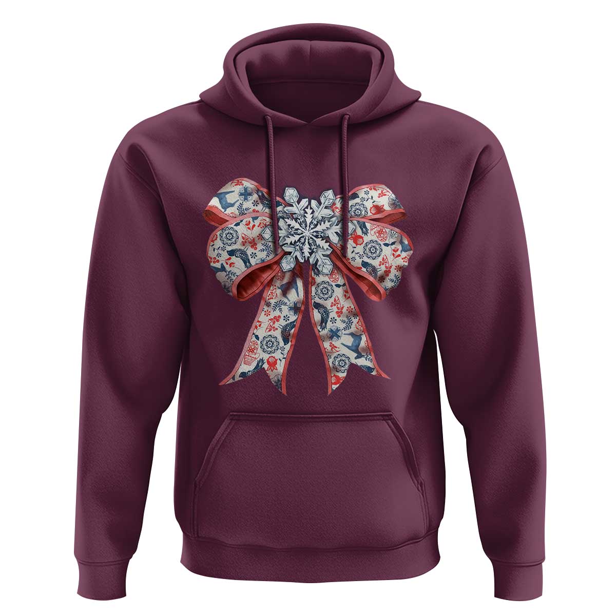 Funny Toile Folk Art Scandinavian Coquette Bow Christmas Hoodie