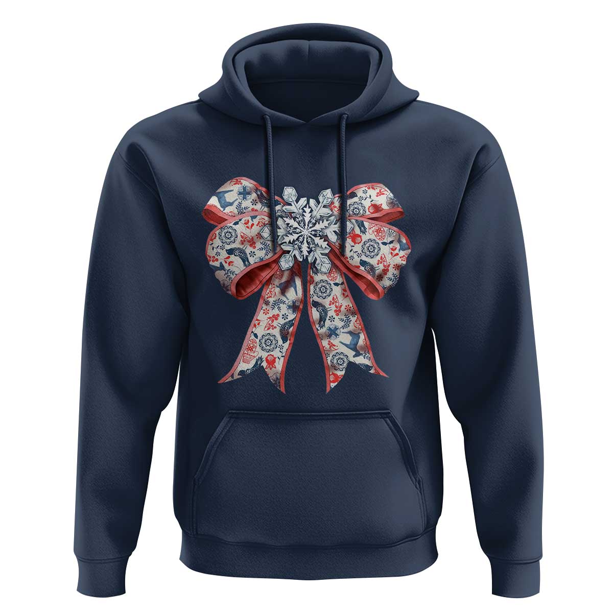 Funny Toile Folk Art Scandinavian Coquette Bow Christmas Hoodie