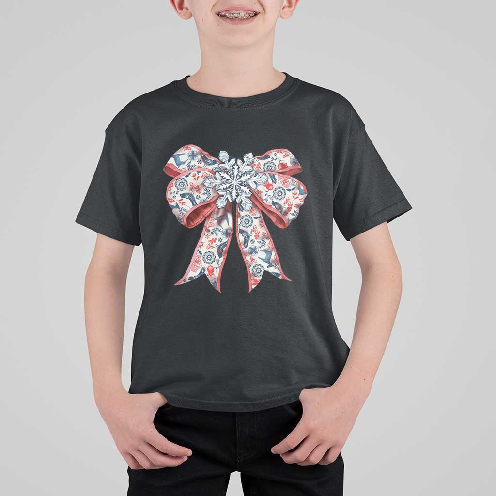 Funny Toile Folk Art Scandinavian Coquette Bow Christmas T Shirt For Kid - Wonder Print Shop