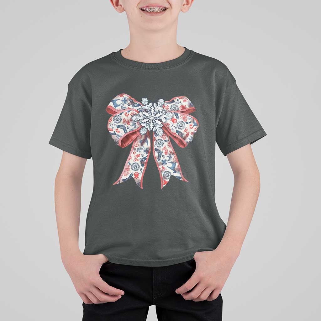 Funny Toile Folk Art Scandinavian Coquette Bow Christmas T Shirt For Kid - Wonder Print Shop
