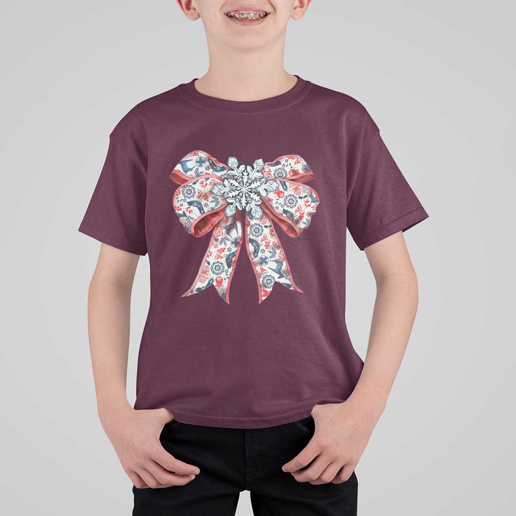 Funny Toile Folk Art Scandinavian Coquette Bow Christmas T Shirt For Kid - Wonder Print Shop