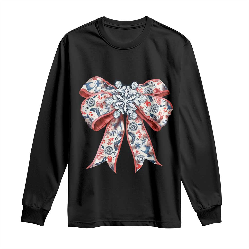 Funny Toile Folk Art Scandinavian Coquette Bow Christmas Long Sleeve Shirt