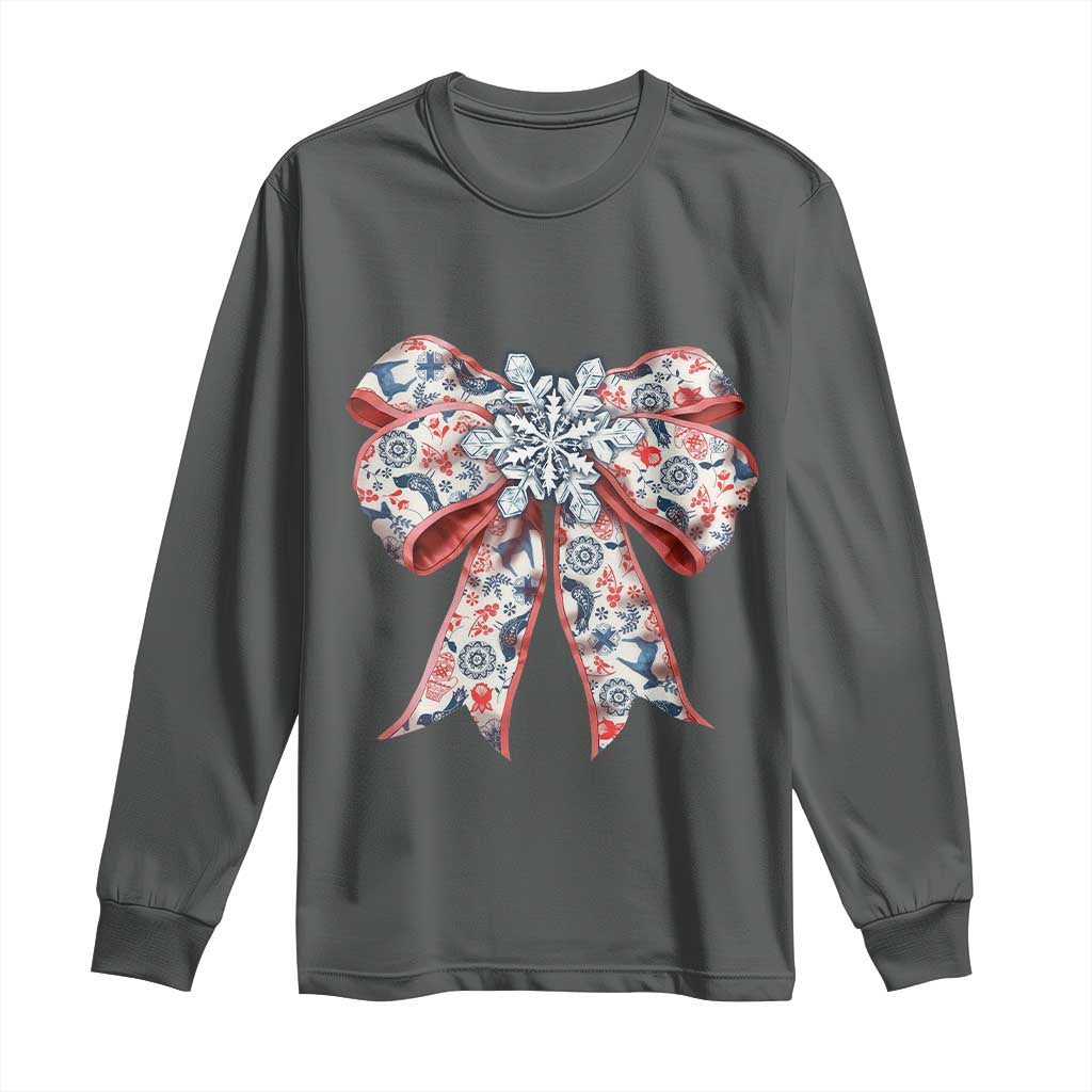 Funny Toile Folk Art Scandinavian Coquette Bow Christmas Long Sleeve Shirt