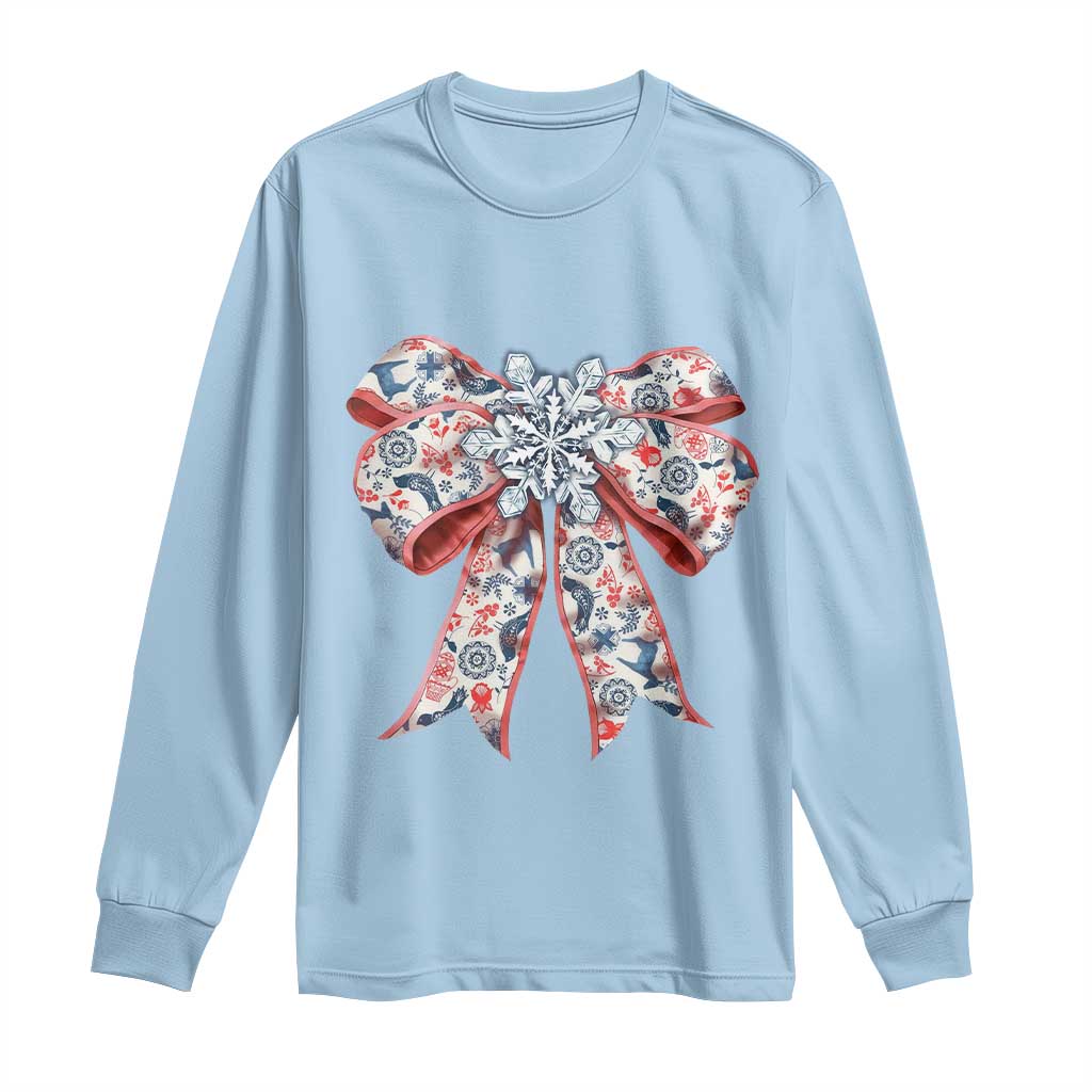 Funny Toile Folk Art Scandinavian Coquette Bow Christmas Long Sleeve Shirt