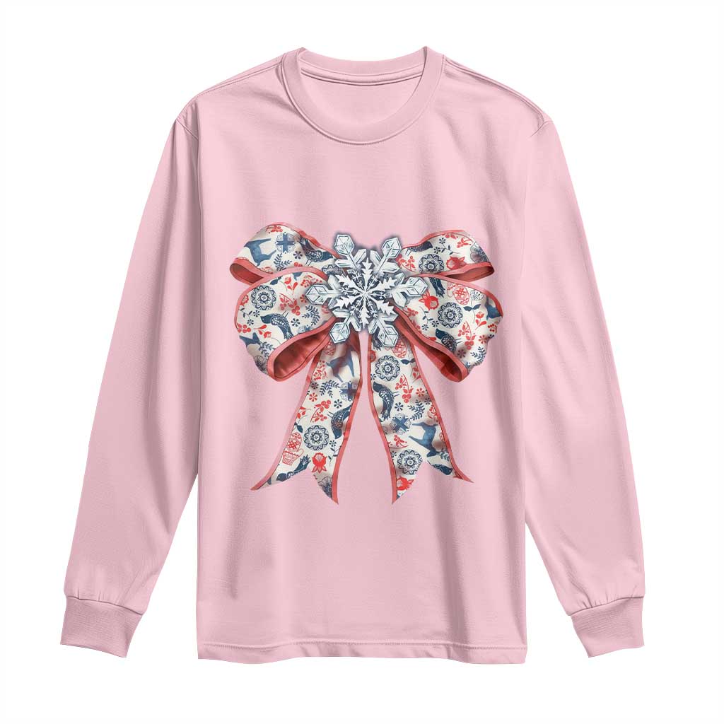 Funny Toile Folk Art Scandinavian Coquette Bow Christmas Long Sleeve Shirt