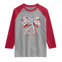 Funny Toile Folk Art Scandinavian Coquette Bow Christmas Raglan Shirt - Wonder Print Shop