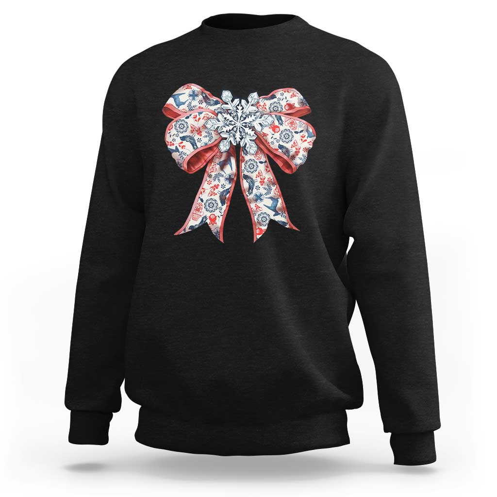 Funny Toile Folk Art Scandinavian Coquette Bow Christmas Sweatshirt - Wonder Print Shop