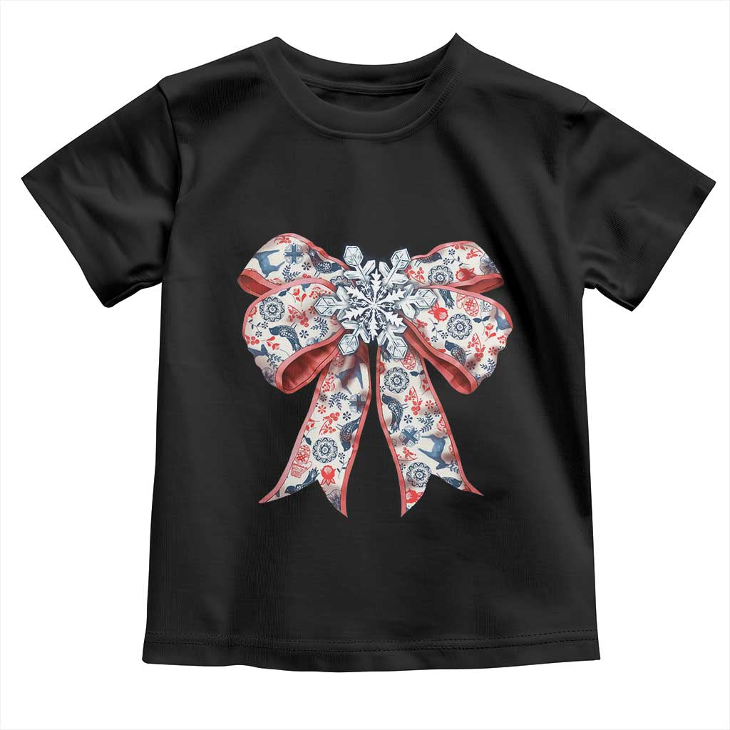 Funny Toile Folk Art Scandinavian Coquette Bow Christmas Toddler T Shirt