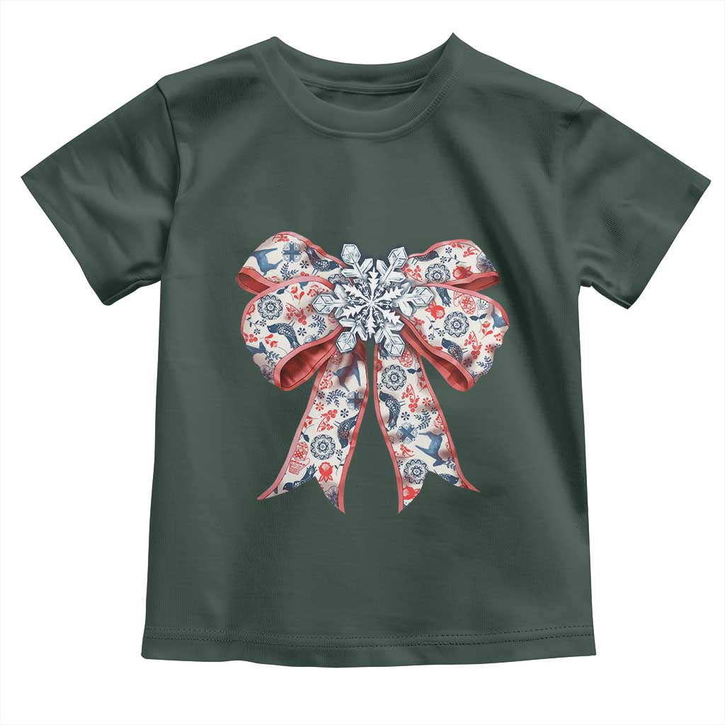 Funny Toile Folk Art Scandinavian Coquette Bow Christmas Toddler T Shirt