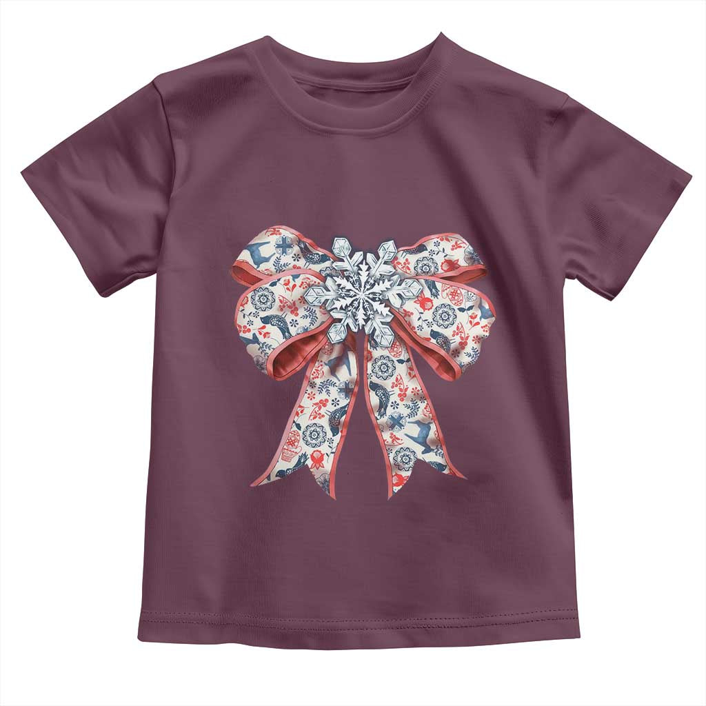 Funny Toile Folk Art Scandinavian Coquette Bow Christmas Toddler T Shirt