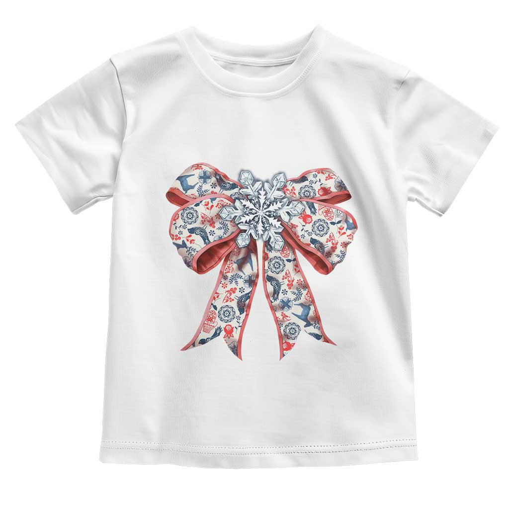 Funny Toile Folk Art Scandinavian Coquette Bow Christmas Toddler T Shirt