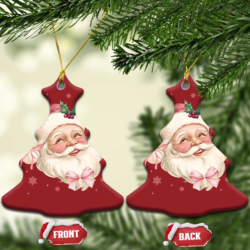 Xmas Coquette Pink Santa Bow Christmas Ornament - Wonder Print Shop