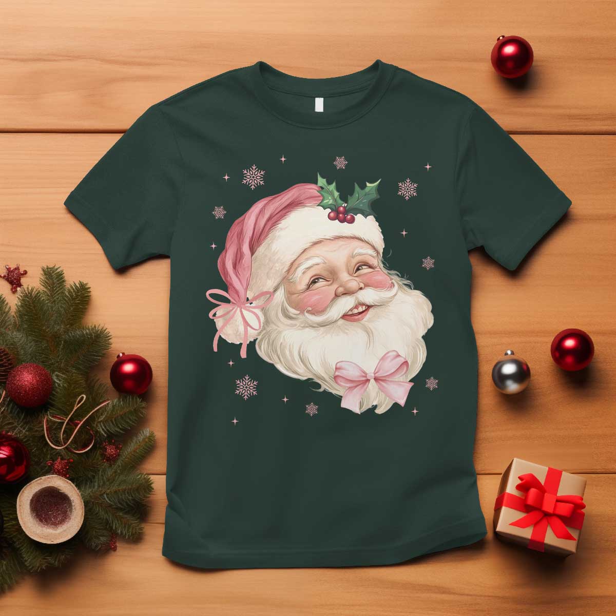Christmas Coquette Pink Santa Bow T Shirt - Wonder Print Shop