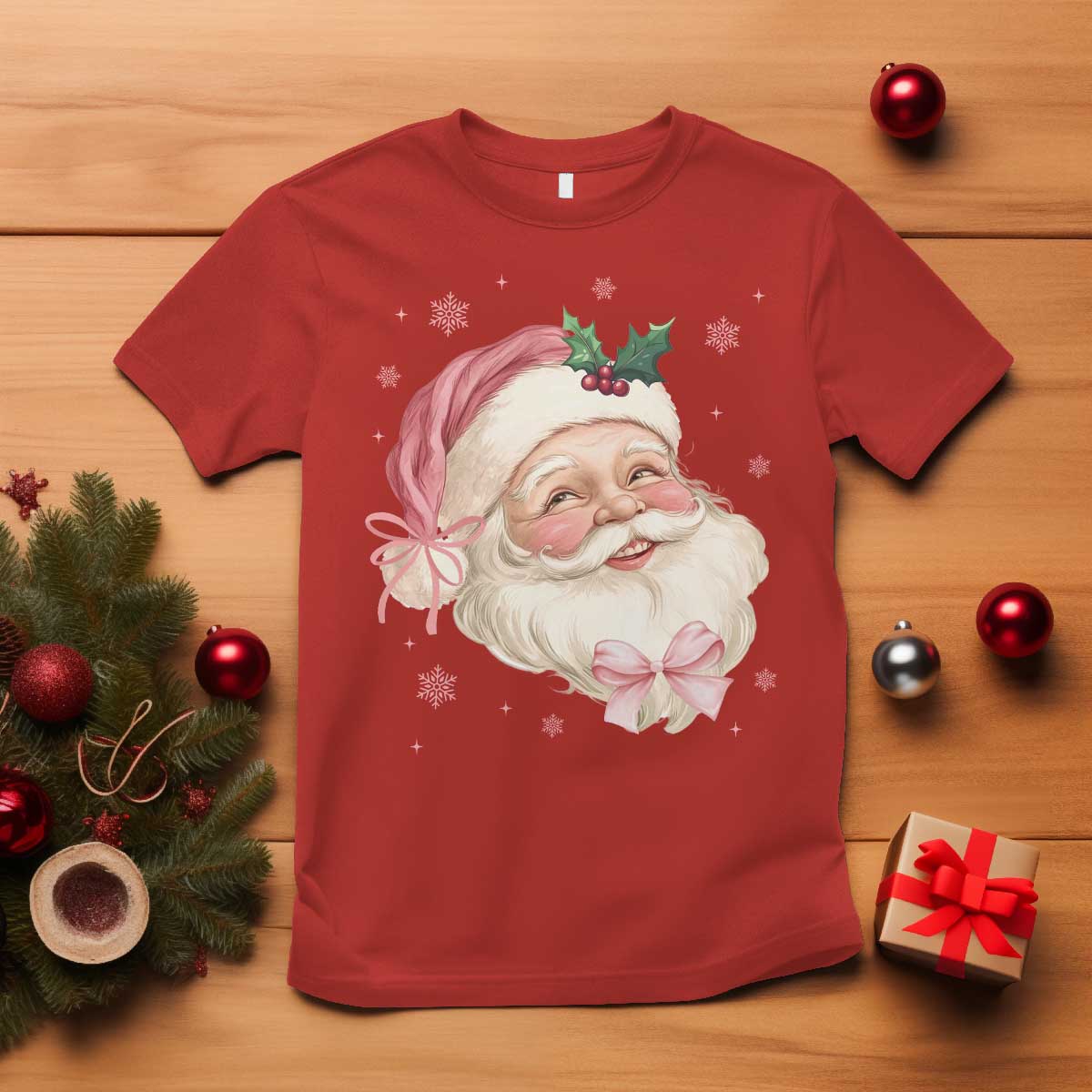 Christmas Coquette Pink Santa Bow T Shirt - Wonder Print Shop