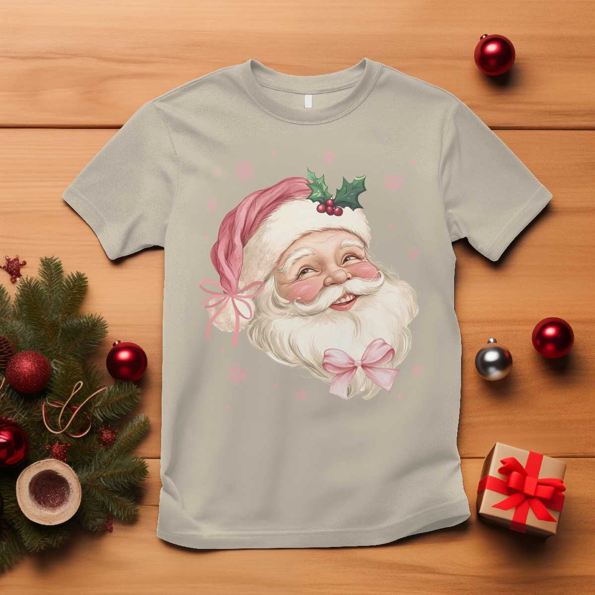 Christmas Coquette Pink Santa Bow T Shirt - Wonder Print Shop