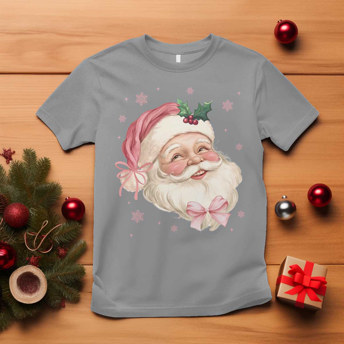 Christmas Coquette Pink Santa Bow T Shirt - Wonder Print Shop