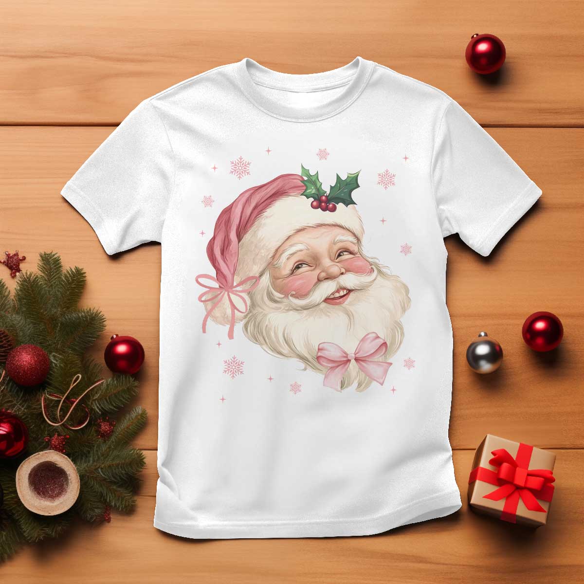 Christmas Coquette Pink Santa Bow T Shirt - Wonder Print Shop