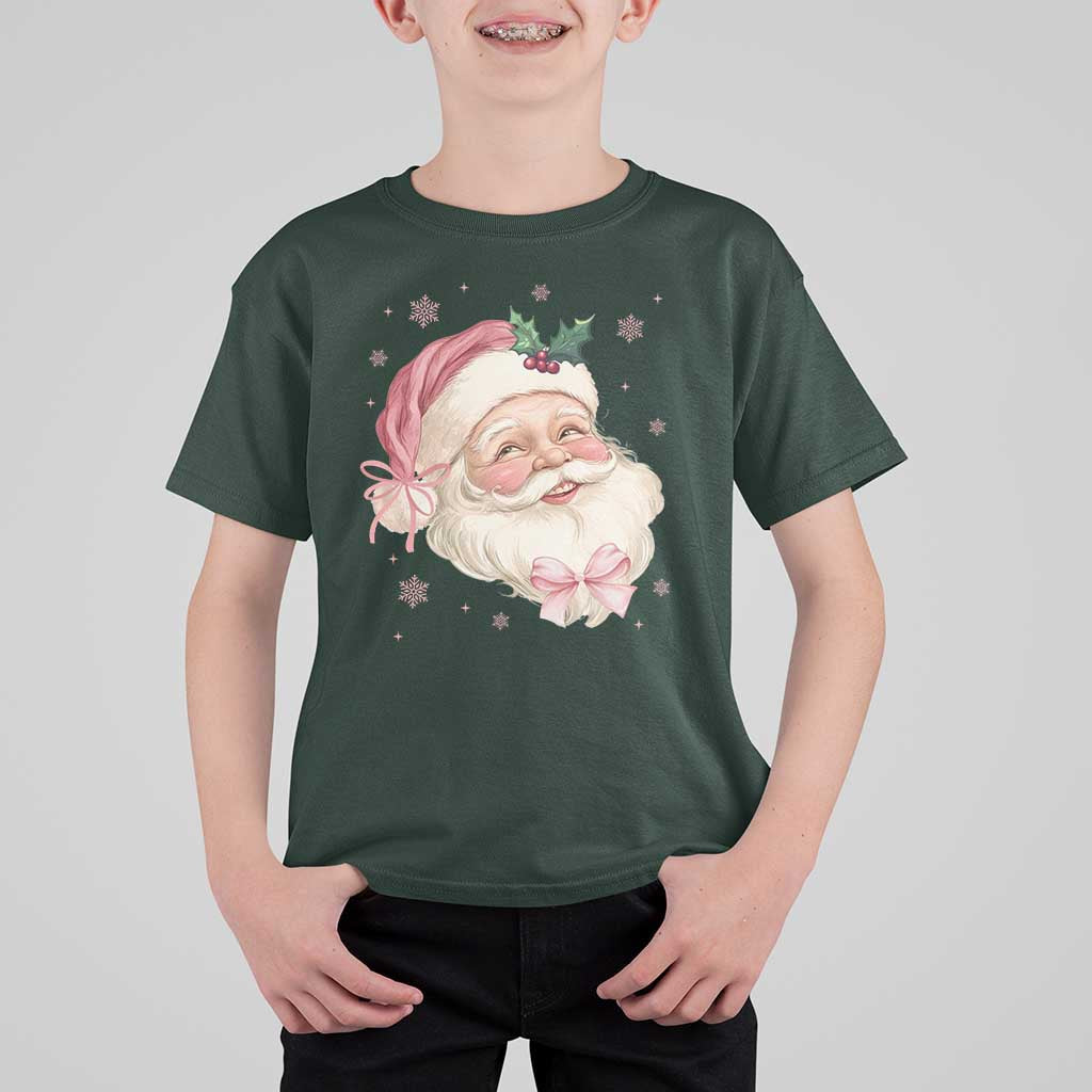 Christmas Coquette Pink Santa Bow T Shirt For Kid - Wonder Print Shop