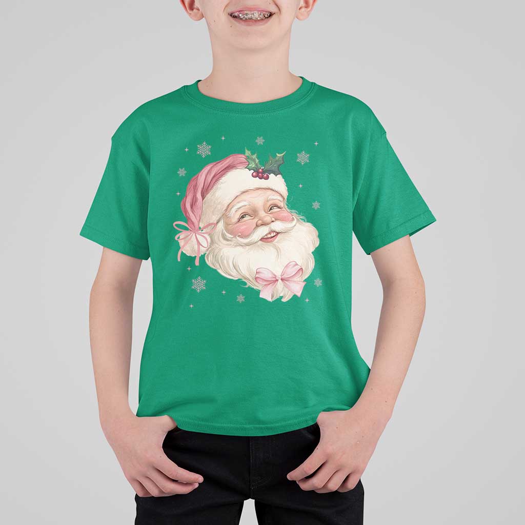 Christmas Coquette Pink Santa Bow T Shirt For Kid - Wonder Print Shop