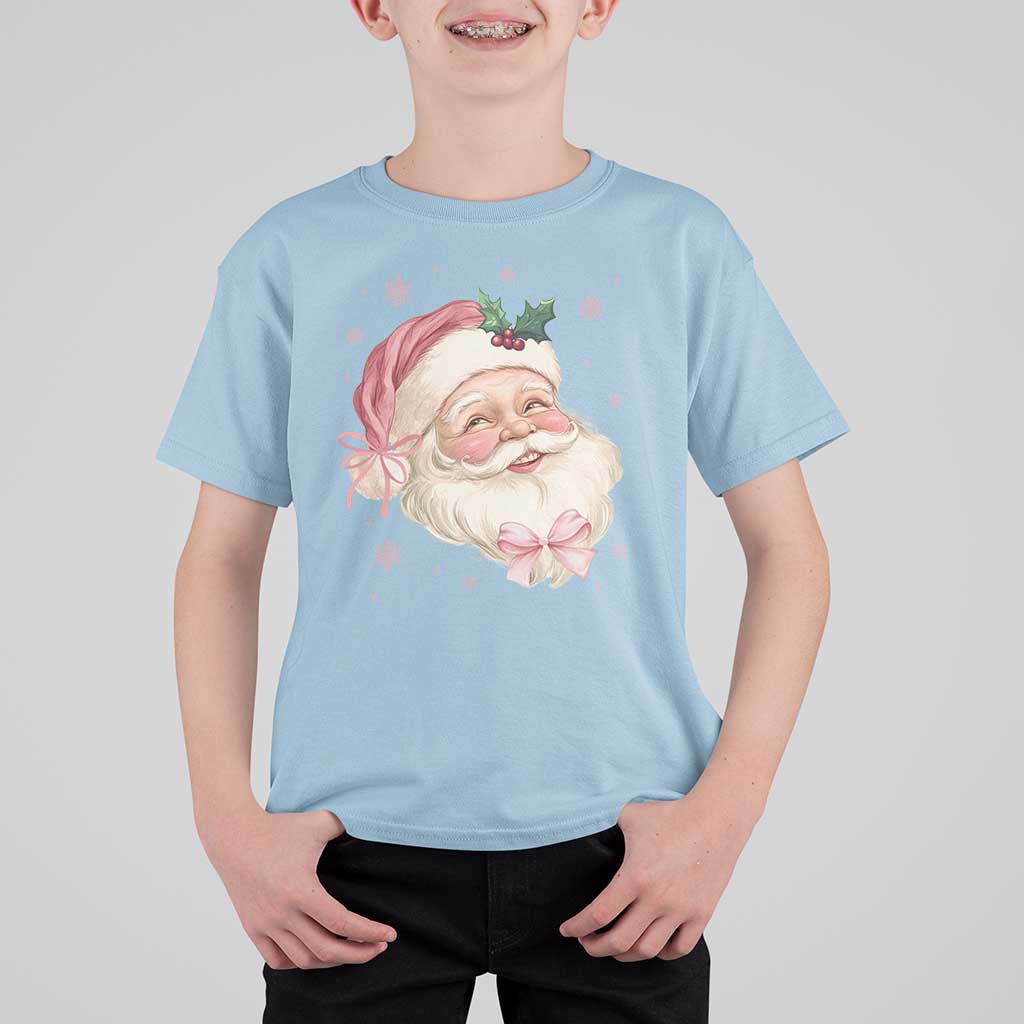 Christmas Coquette Pink Santa Bow T Shirt For Kid - Wonder Print Shop