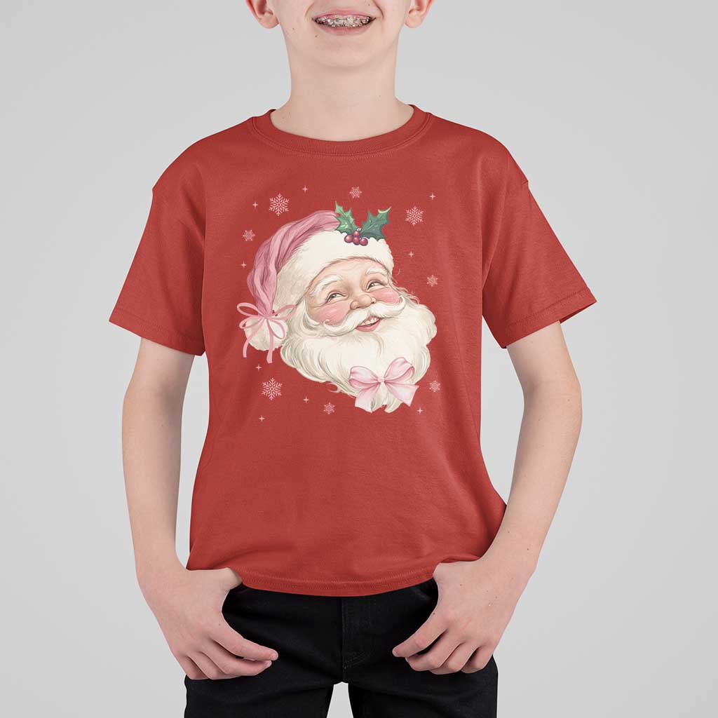 Christmas Coquette Pink Santa Bow T Shirt For Kid - Wonder Print Shop