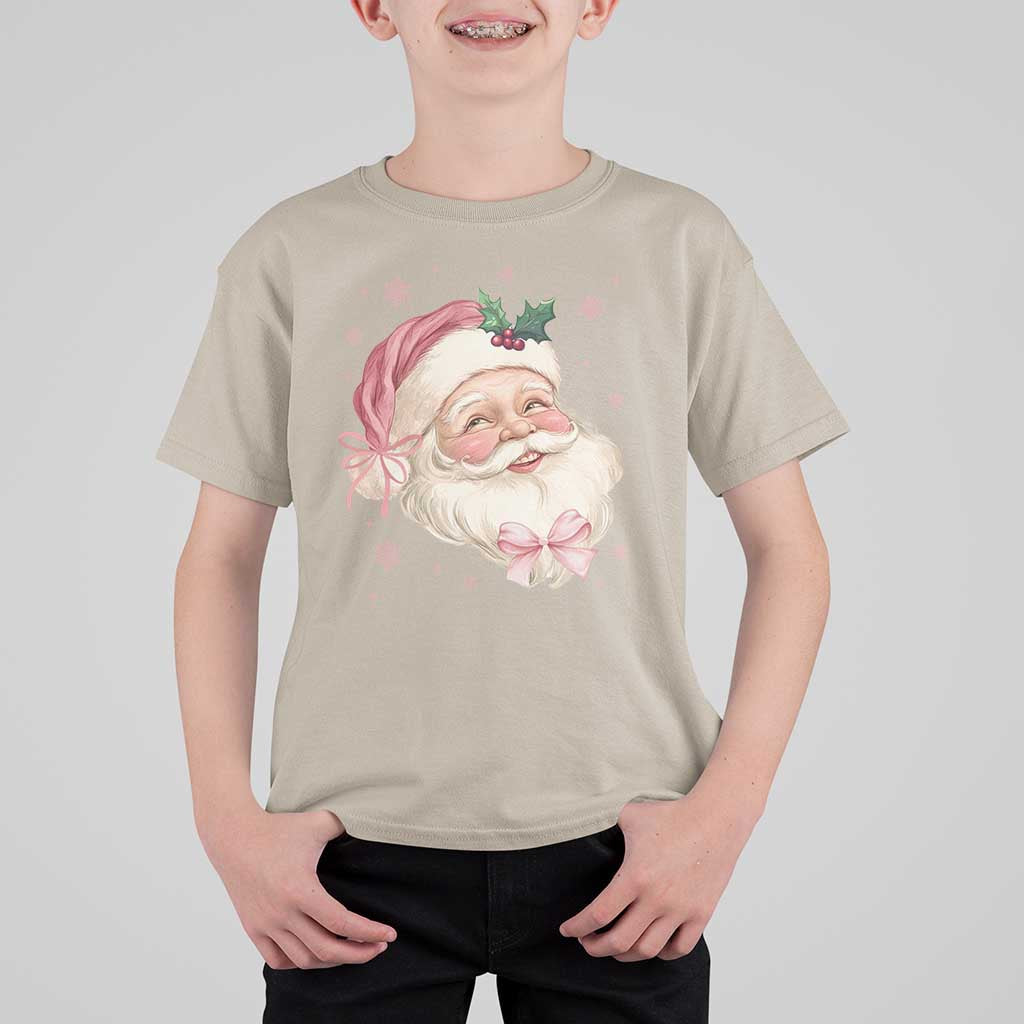 Christmas Coquette Pink Santa Bow T Shirt For Kid - Wonder Print Shop