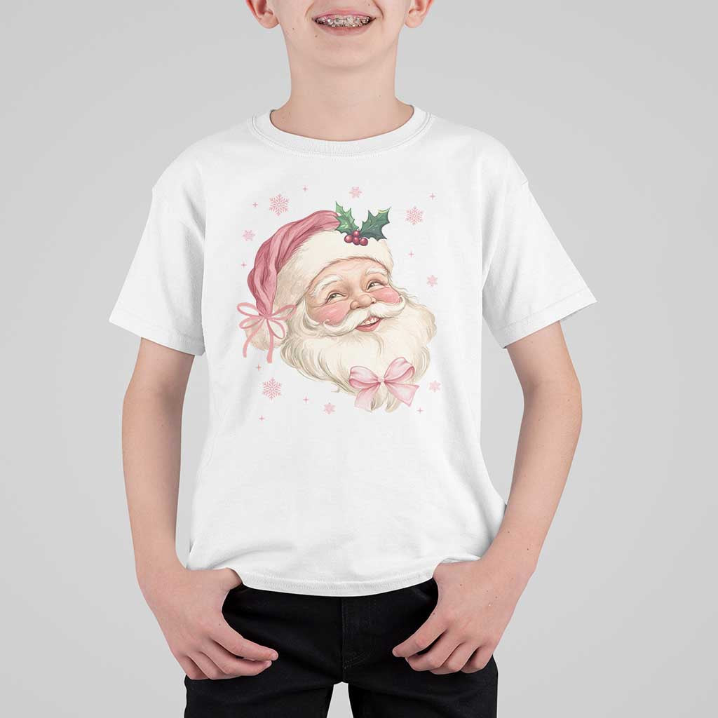 Christmas Coquette Pink Santa Bow T Shirt For Kid - Wonder Print Shop