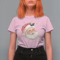 Christmas Coquette Pink Santa Bow T Shirt For Women - Wonder Print Shop